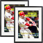 2 Packs Sports Magazine Frame Fits Measuring 8.5 x 11.25 Inch Magazine Display Frame with White Core Matting and Installed Hangers for Wall Hanging