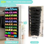 Heavy-Duty, over the door shoe organizer, Extra-Wide Large, shoe organizer, Holds 30 Pairs & Supports 100lbs, shoe rack, with Reinforced Grommets & Bamboo Rods, Fits Men's Size 12 & Boots, Black