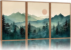 SIGNINART Large Boho Mountain Framed Canvas Wall Art Set, Nature Pine Tree Wall Painting, Abstract Foggy Forest Wall Decor, Modern Sunrise Art Prints for Bedroom Living Room and Office - 24"x36"x3