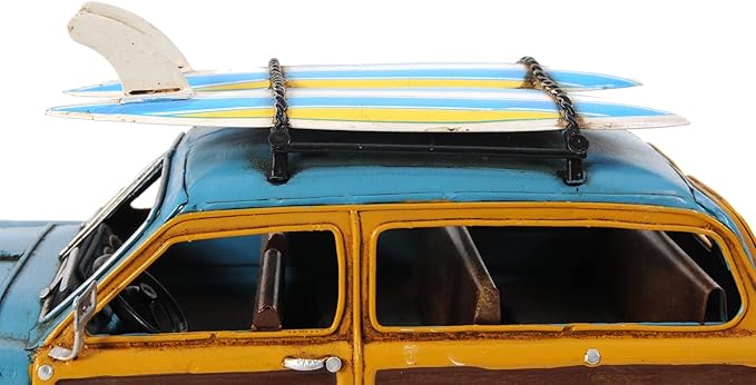 HomeRoots 6" Blue and Yellow Metal Hand Painted Decorative Car