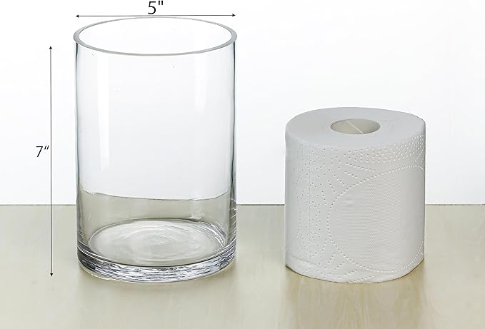 CYS EXCEL Glass Cylinder Vase (H:7" D:5") | Multiple Size Choices Glass Flower Vase Centerpieces | Hurricane Floating Candle Holder Vase