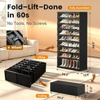 Shoe Rack Organizer for Closet Entryway Foldable Sneaker Storage Shoe, Collapsible Shoe Cabinet, Stackable Shoe Storage Cabinet with Lids for Living Room (9 Tiers -36 Pairs Black)