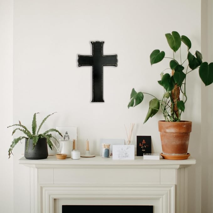 Black Wooden Cross Wall Decor, Religious Cross Gifts With Hook on Hanging Wall Or Table, Confirmation Cross Gift, Baptism Gifts, Rustic Home Church Room Crosses Décor, 10x6.5 IN