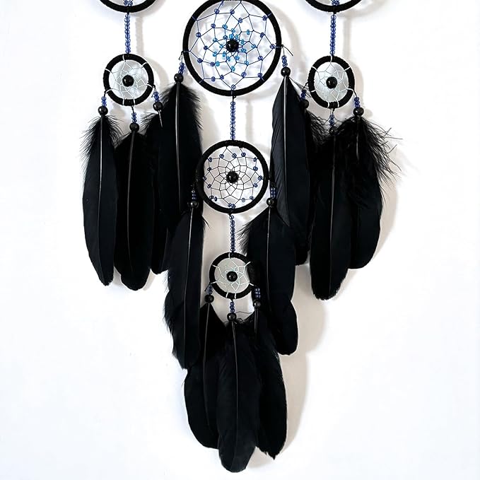 Handmade Evil Eye Dream Catcher for Home Decor, Jiyamony Black Dream Catchers for Adults Bedroom Wall Hanging Decoration with a Evil Eye Car Charm Gift