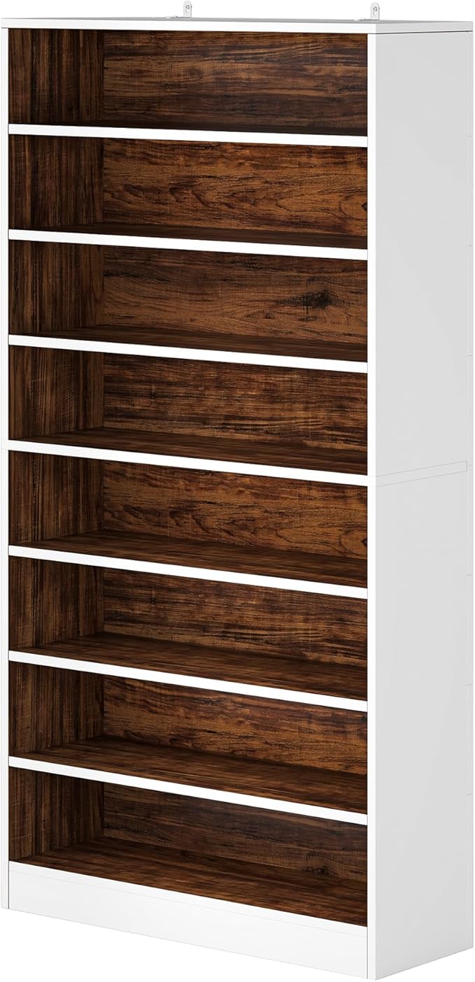 Tribesigns 2PCS Shoe Cabinet, 9 Tiers 40-45 Pairs Heavy Duty Wood Freestanding Shoe Storage Cabinet, 70.8'' Tall Shoe Cabinet with Open Storage for Entryway (White & Brown)