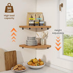 Fun Memories Corner Shelf Wall Mount Set of 2 - Solid Oak Wood Floating Corner Shelf with Cable Hole, 10in Rustic Design for Bedroom, Living Room, Kitchen (Natural)