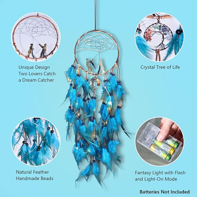 Dream Catchers Lovers Dream Catcher for Boys Large Dream Catcher for Girls Wall Hanging Tree of Life Wall Decor with LED Light Handmade Feather Dreamcatcher Native American Blessing Gifts
