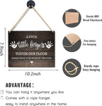 Wall Pediments Shoes Off Sign,Shoes Off Sign for Front Door,Since Little Fingers Touch Our Floor Door Sign,Shoes Off Hanging Welcome Sign for Front Door,6x12 Inches，Wood Grain-3