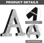Qunclay 8'' Silver Crystal Diamond Bling Letters Crushed Diamond Decoration Wooden Glitter Letter with Screw and Hooks Rhinestone Gift for Wedding Y2k Mcbling Bedroom Wall Decor (Letter A)