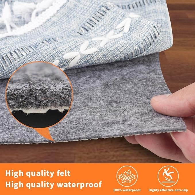 Non-Slip Rug Pads 1/4” Thick, 2x3Ft Waterproof Rugs Non Skid Rug Pad for All Floors and Finishes Durable Hardwood Floor Protective Felt Keeps Rugs in Place, Safe and Secure