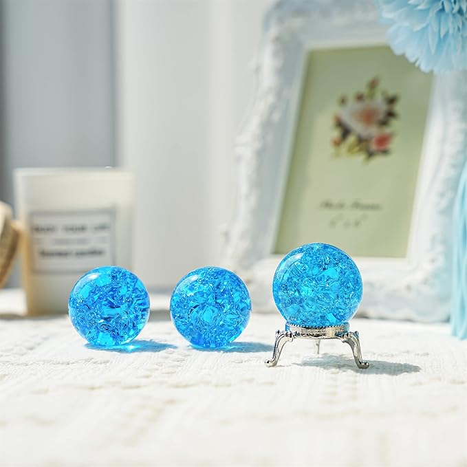 H&D HYALINE & DORA 40mm Crystal Ice Cracked Ball Paperweight,Blue Glass Ball,Crystal Fengshui Sphere for Home Wedding Office Fish Tank Decor