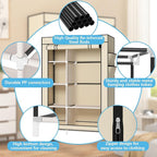 Calmootey Portable Closet Organizers, Clothing Storage, Wardrobe with 6 Shelves and Hanging Rod, Non-Woven Fabric Cover with 4 Side Pockets, Beige
