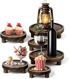 6PCS Wooden Risers for Display, Round Pedestal Counter Decor Holder, Rustic Riser Tray, Wood Cake Stand for Party Home Kitchen Counter Decor, 8/6/5 inch, Rustic Brown