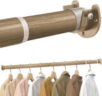 Closet Rods for Hanging Clothes, 17 to 69 Inches Stepless Adjustable Metal Closet Rod, 1.3 Inches Heavy Duty Clothes Hanging Rod for Closet Wardrobes Laundry RV(Wood Grain)