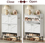 Shoe Storage Cabinet, Shoe Organizer with 2 Flip Drawers, Hidden Shoe Storage for Entryway, Freestanding Organizer with Open Storages, White SHWT9401