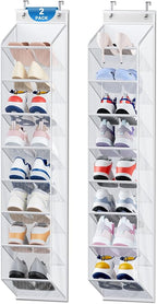 SLEEPING LAMB Narrow Over the Door Shoe Organizer for Closet, 2 Packs Shoe Racks for Door with Mesh & Deep Pockets, Hanging Sneakers Holder to Storage Boots, White