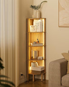 Corner Shelf Stand, 5 Tier Corner Bookshelf with Light,Corner Furniture for Bedroom Display Corner Shelf for Small Space,Wood Shelves with Storage Rack for Living Room,Office,Oak