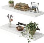 Fixwal White Shelves, 22" Long Floating Shelves for Living Room, Bedroom, Bathroom and Kitchen, Wall Mounted Shelves for Storage, Books, Room Decor Set of 2