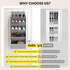 15 Pockets Over the Door Shoe Organizer, Shoe Rack for Closet Door with Large Breathable Pockets, Hanging Shoes Rack for Boots Size, Behind the Door Organizer Shoe Holder for Flexible Storage, Grey ﻿