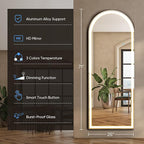 DUMOS Arched Full Length Mirror with Light, 26"x70" LED Floor Standing Mirror with 3 Color Lights & Wall Mounted for Bedroom, Dressing Room, Living Room, Bathroom