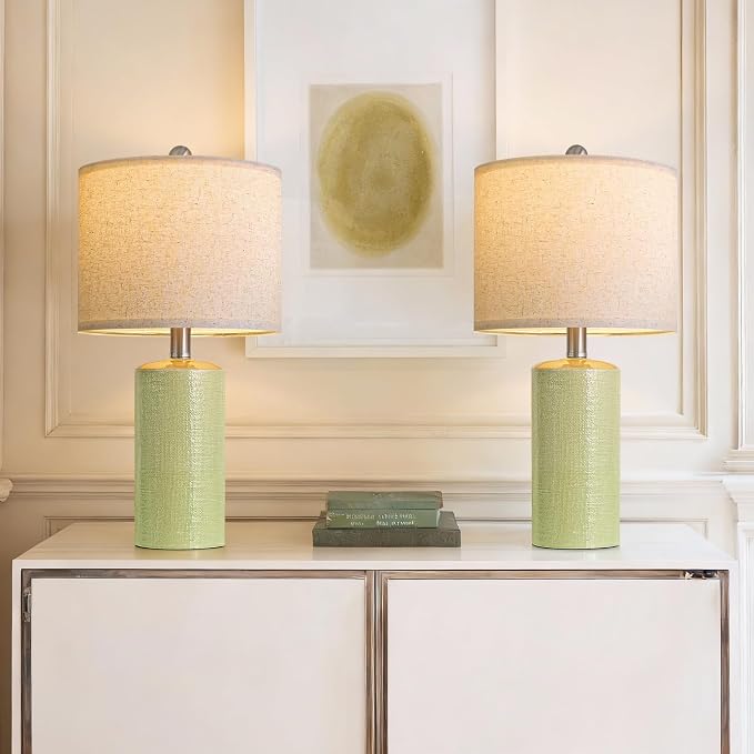 G-SAFAVA 20.5" Small Table Lamps for Living Room Lamp Set of 2 Ceramic Lamps for Bedroom Bedside Lamps Modern Boho Lamps for Night Stands Farmhouse Nightstand Lamp Side End Table Lamp, Light Green