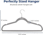 SereneLife 30 Pack Velvet Hangers – Non-Slip Clothes Hangers with Heavy Duty Design, Slim Space-Saving Coat Hangers with 360° Swivel Hook, Strong Lightweight Closet Organizer Set for Clothes (Gray)