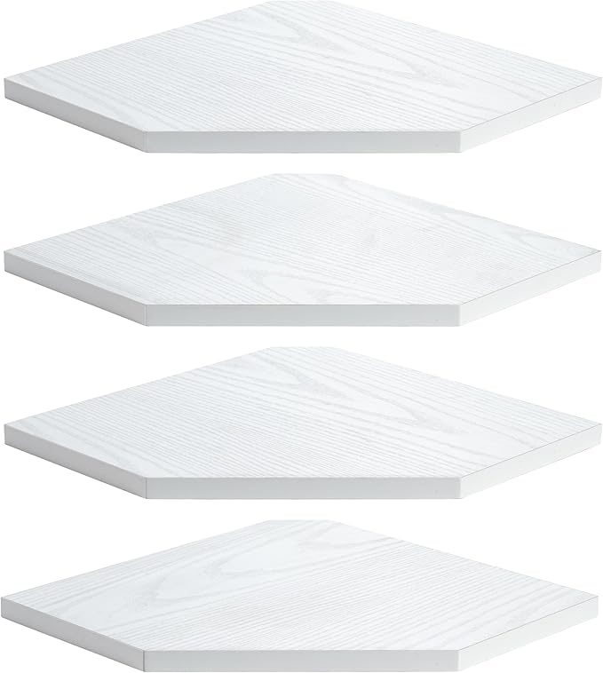 Fun Memories Corner Shelf Wall Mount, Floating Corner Shelves, Set of 4 Corner Wall Shelf Organizer, Rustic Wood Wall Storage Display Shelves for Living Room Bedroom Bathroom Kitchen, Rustic White