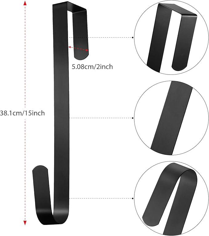 Zhehao 3 Pieces Christmas Decor Metal Wreath Hangers Over The Door Light Handy Wreath Hanger Hanging Hook (14 Inch, Black)