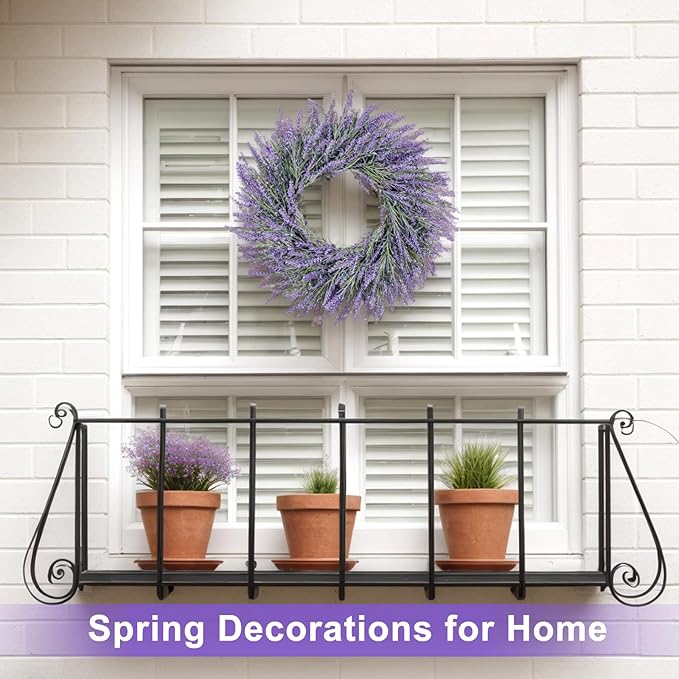 LZNPA 22 Inch Summer Spring Wreaths for Front Door Romance Lavender Wreath, Elegant Artificial Front Door Wreath for All Season Spring Decorations for Home Wall Entryway Farmhouse Porch Room Decor