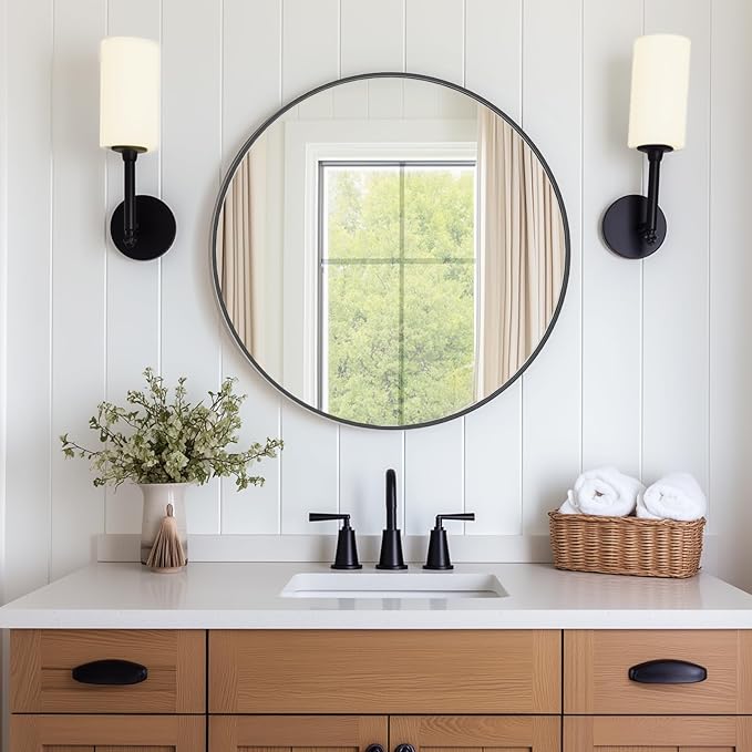 DUMOS Gold Circle Mirror for Wall 24.02 inch, Bathroom Round Wall Mirror for Over Sink, Bathroom, Entryway, Bedroom, Vanity, Shatterproof& Crystal-Clear