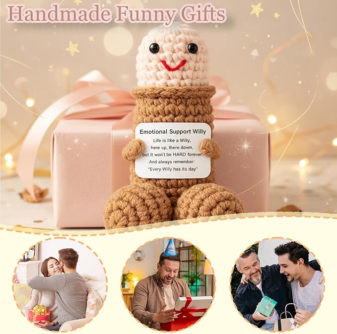 Funny Gag Doll Emotional Support Positive Crochet Animals Pickle Gifts for Adult Men Women Brother,Weird Things Stuff Desk Decor