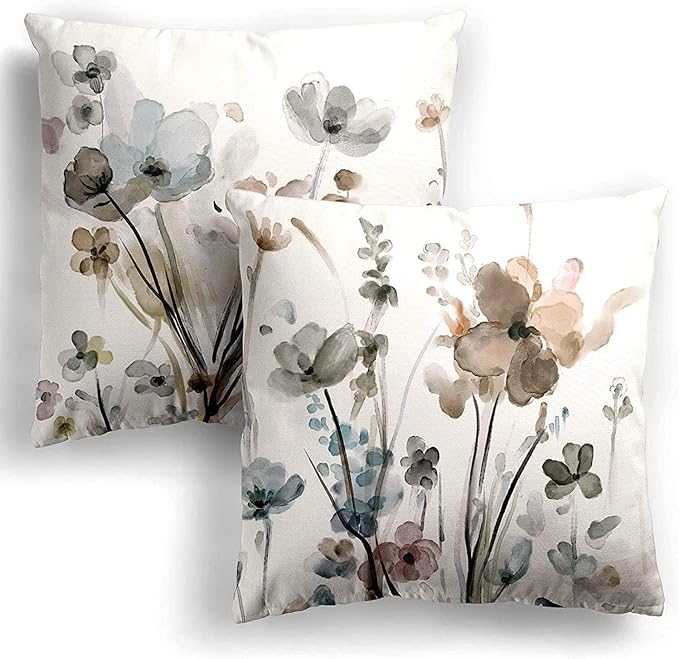 Flower Throw Pillow Covers 16x16 Set of 2, Flowers Pillow Cushion Cases,Decorative Square Pillowcases for Sofa Couch Bedroom Living Room Car