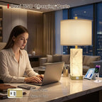 Scenekoy 23" Alabaster Table Lamps Set of 2 for Living Room Bedroom, Bedside Lamps with USB A+C Ports, Modern Table Lamp with Linen Shade for Living Room Bedroom Nightstand (Bulbs Included)