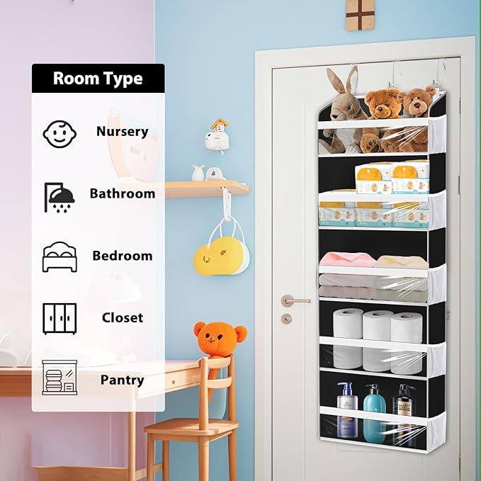 Over the Door Hat Organizer for Baseball Caps, Hold up to 60 Hats Rack Storage for Door/Closet/Wall, Clear Pockets Hanging Hat Holder for Baseball Caps with 10 Mesh Pockets, Grey