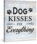 Funny Farmhouse Dog Canvas Wall Art Decor Dog Kisses Fix Everything Rustic Sign Painting Plaque Vintage Animal Pictures Print Home Decoration (11.5 X 15 Inches, Framed)