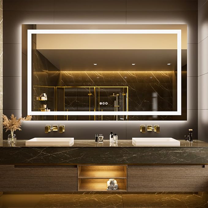 LOAAO 68"x40" LED Bathroom Mirror with Lights, Anti-Fog, Dimmable, Backlit + Front Lit, Lighted Bathroom Vanity Mirror for Wall, Memory Function