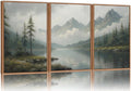 SIGNINART Large Green Forest Framed Canvas Wall Art Set, Misty Mountain Lake Wall Decor, Modern Foggy Wood Landscape Artwork, Nature Oil Painting Art Print for Living Room, Bedroom, Office 24"x36"x3