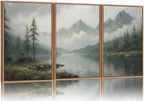 SIGNINART Large Green Forest Framed Canvas Wall Art Set, Misty Mountain Lake Wall Decor, Modern Foggy Wood Landscape Artwork, Nature Oil Painting Art Print for Living Room, Bedroom, Office 16"x24"x3
