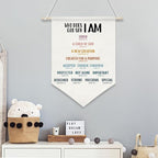 Who God Says I Am Wall Hanging Banner,Christian Bible Verse Canvas Poster, Bible Wall Art for Women, Teens, or Kids, Faith-Based Decor with Wooden Rod, 11x16 Inch(KD14)
