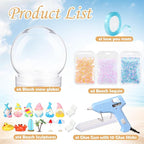 6 Set Beach Summer Snow Globe Craft Kit DIY Coastal Snow Globes with Ocean Gnomes, Glue Gun, Glitter & Ribbon for Summer Coastal Beach Party Favor