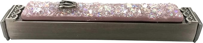 Sparkling Art Glass Mezuzah - Easy Mount Indoor or Outdoor - Weatherproof Metal Case - Gift Box and Non-Kosher Scroll Included - Hand Made in USA - Guaranteed for Life! (Mauve)