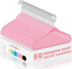 HOUSE DAY 11 Inch Velvet Baby Hangers 50 Pack Lt-Pink, Premium Kids Hangers for Children, Infant & Toddler Clothes, Durable Non Slip Small Baby Felt Hanger for Closet, Ideal for Everyday Use