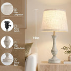 Luvkczc Table Lamp Set of 2, 19" Cottage Core Resin Bedside Lamps Nightstand Lamp for Living Room & Bedroom, Linen Shade Desk Lamps Office, Study(Bulb not Included)