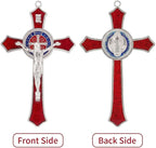 TALPGOD 7 Inch St Benedict Crucifix Red,Crucifix Wall Cross for Catholic Decor,Jesus Christ Hanging Cross Wall Art Decor,Escapularios Catolicos,Saint Benedict Medal for Home Decoration