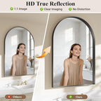 Arch Bathroom Mirror, 24"x36" Wall Mounted Vanity Mirror with Deep Frame, Tempered Glass Decor Mirror for Bathroom, Bedroom, Entryway and Living Room, Hanging or Leaning, Black
