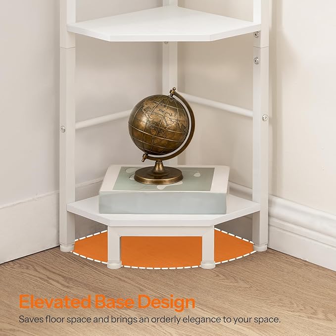 HOOBRO Narrow Corner Shelf Stand, 5-Tier Corner Shelf, 63” Tall Multipurpose Corner Bookshelf, Standing Display Shelf Plant Stand, for Living Room, Study, Kitchen, White WW100CJ01