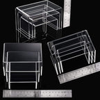 Chuangdi 2 Sets Acrylic Display Risers, Product Stand, Jewelry Display Riser Shelf Showcase Fixtures for Dessert Cupcake Candy Figure Treat Action Showcase(Clear,Small Set)