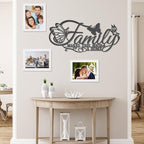 Family Metal Word Sign Wall Art Decor, Family Makes This House A Home Heart Butterflies Wall Hanging Sculpture, Silvery Iron Letters Quotes Home Decor for Living Room Kitchen (Black-B)