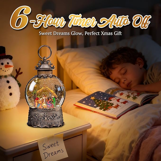 Nativity Scene Christmas Snow Globes, 10.24" Electric Light up Snow Globe Christmas, Festive Song 6H Timer & Dual Power, Musical Snowglobes Christmas Decorations Indoor Snowglobe Ornament