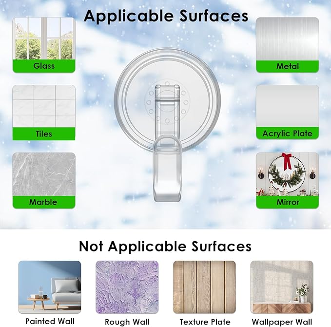 Clear Wreath-Hanger, 22 LB Strong Suction-Cup-Wreath-Hooks, 2 Pack Wreath-Door-Hanger Easter Halloween Christmas Decorations, Welcome Sign for Front Door Indoor Outdoor, Removable Holder Window Glass